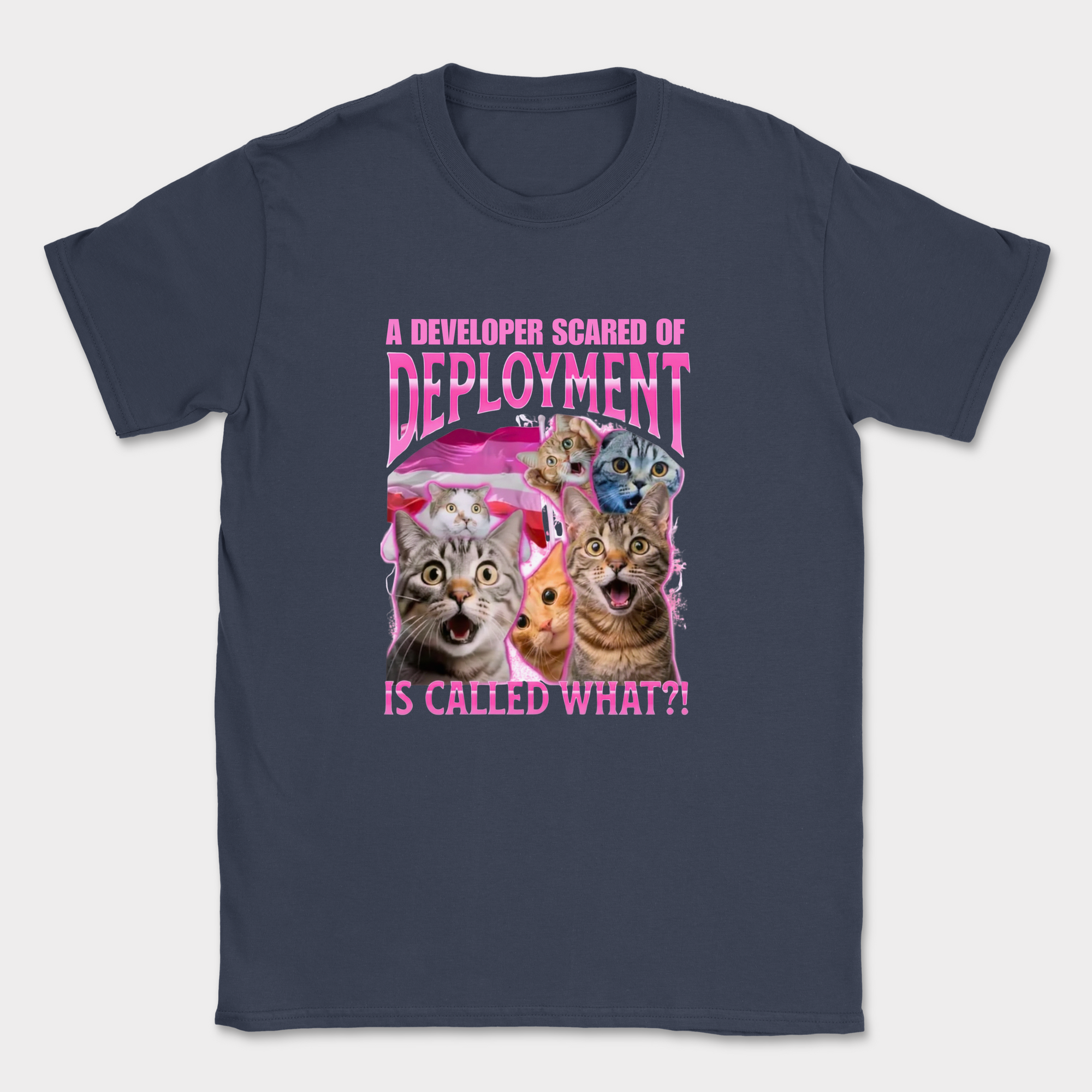 developer scared of deployment shirt — Navy