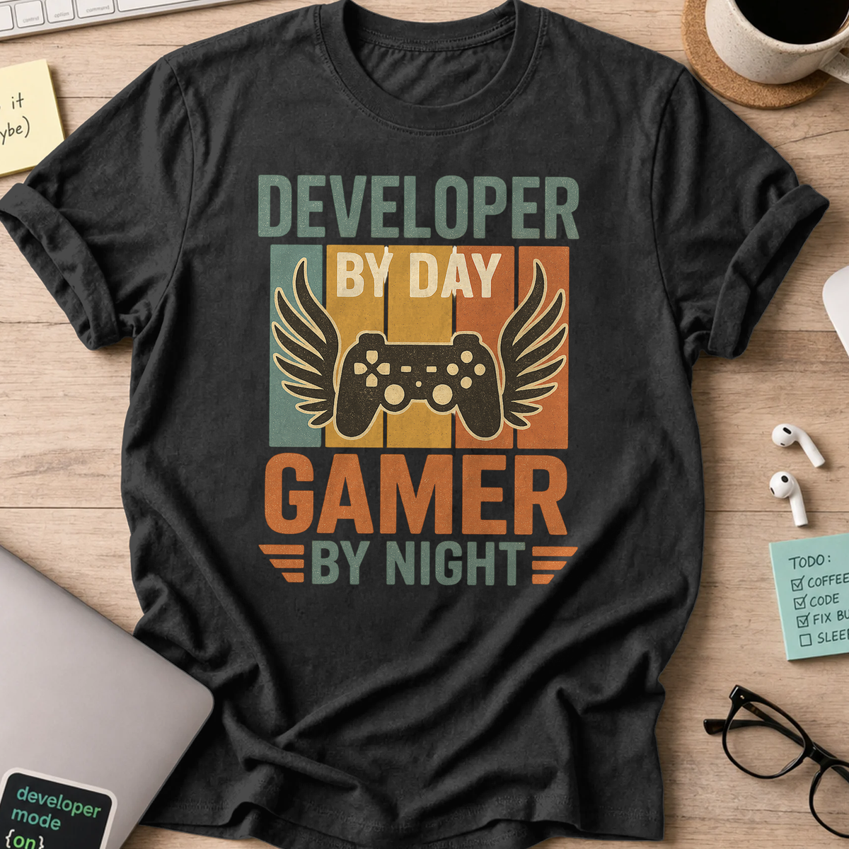 developer by day gamer by night shirt - Black