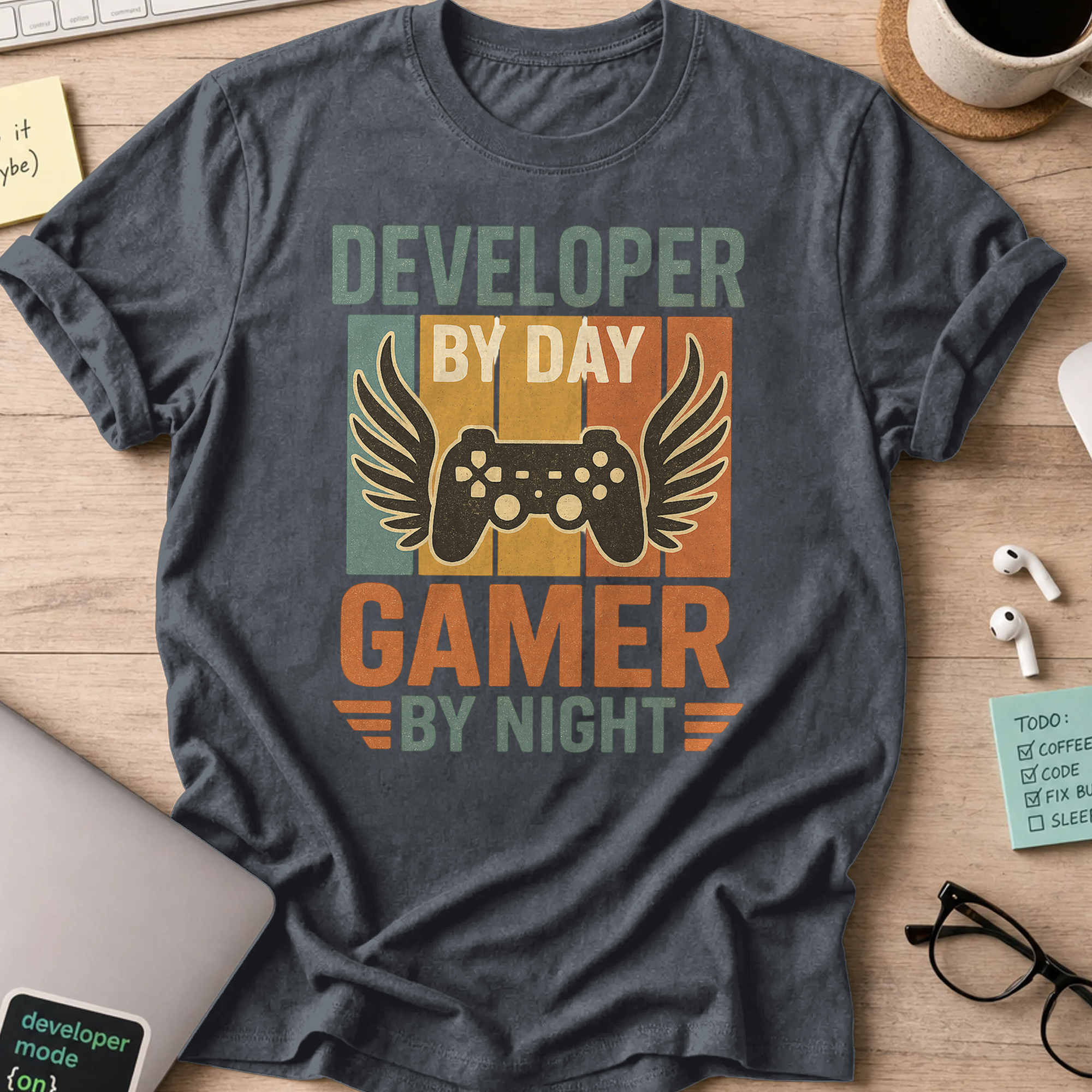 developer by day gamer by night shirt - Dark Heather