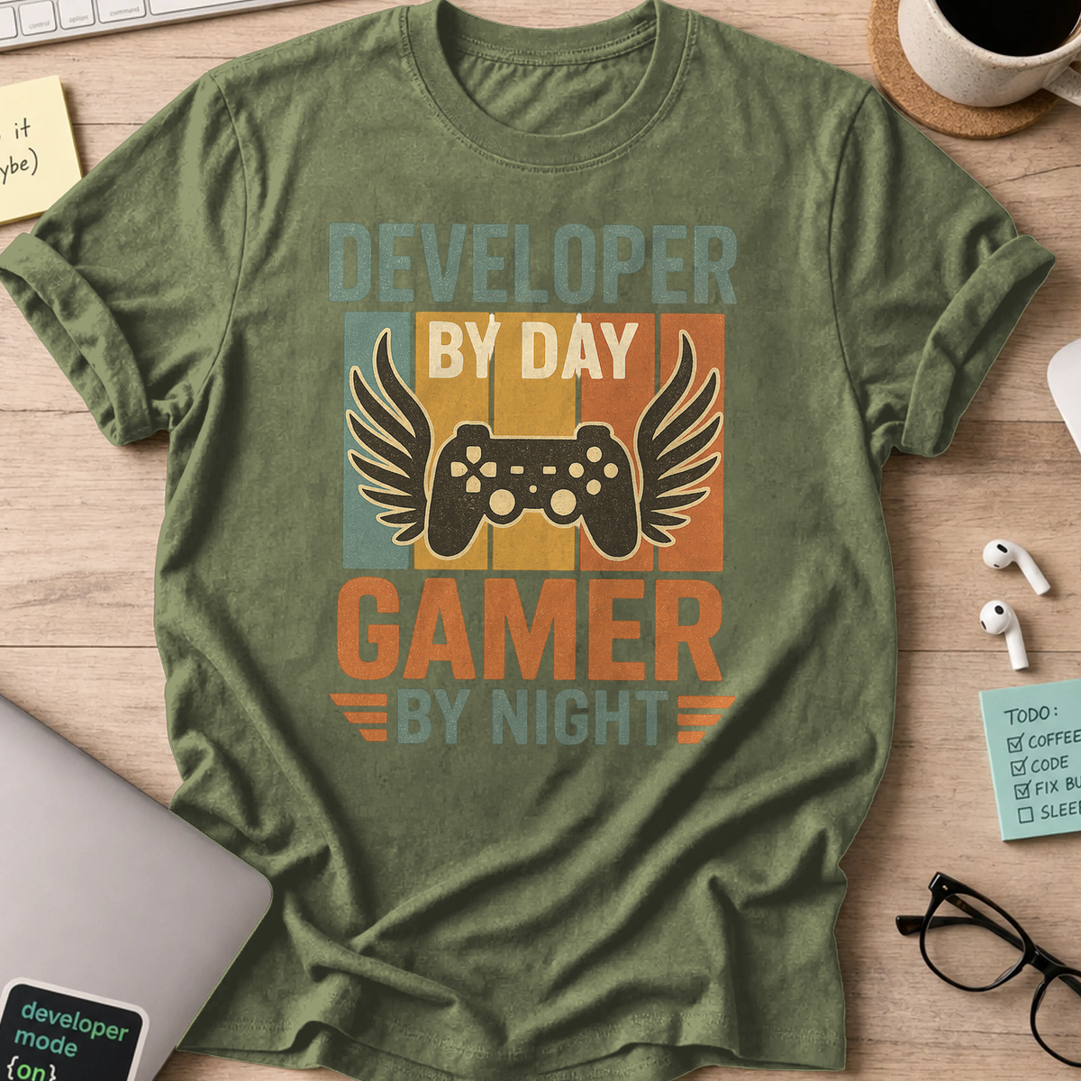 developer by day gamer by night shirt - Military Green