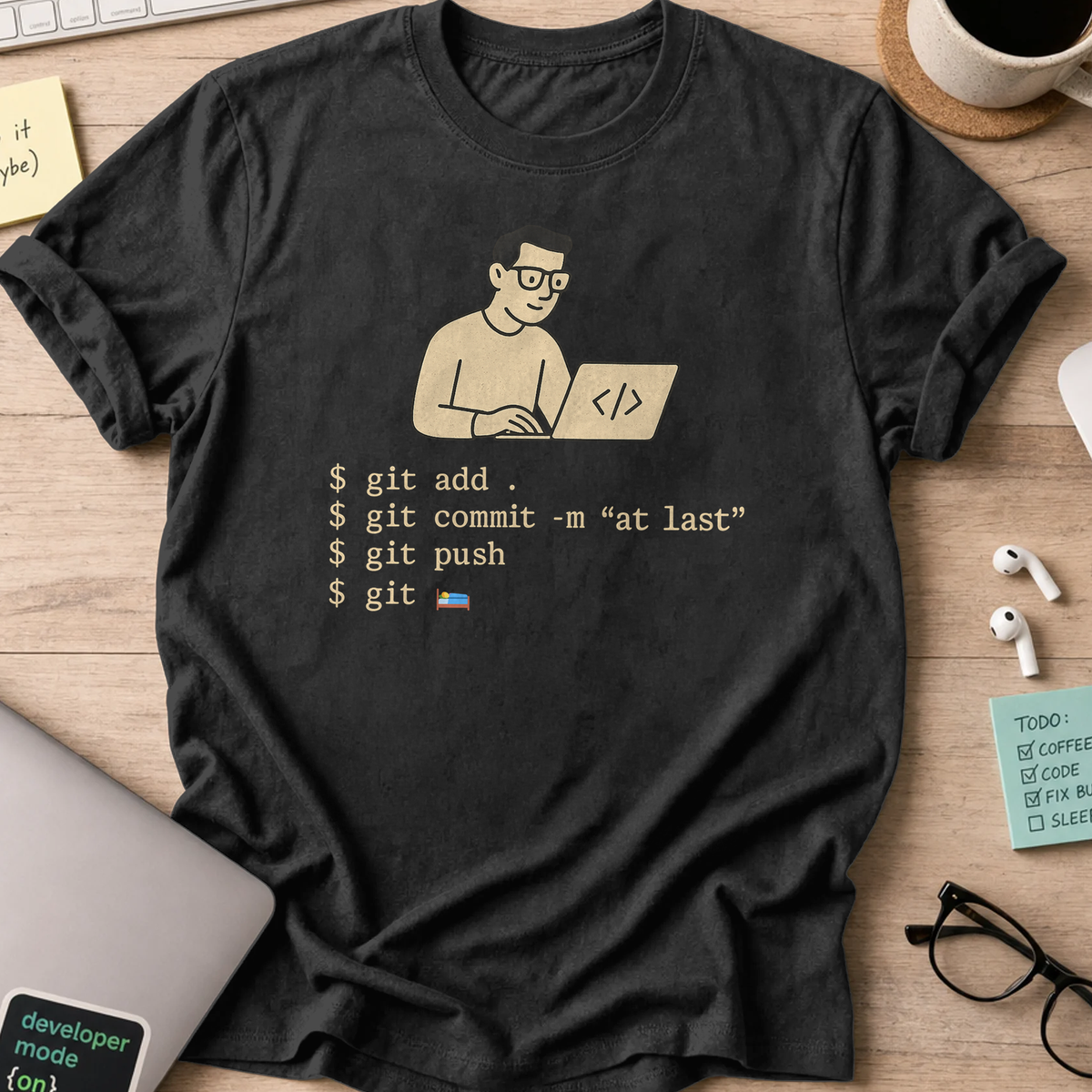 developer pushing late at night shirt - Black