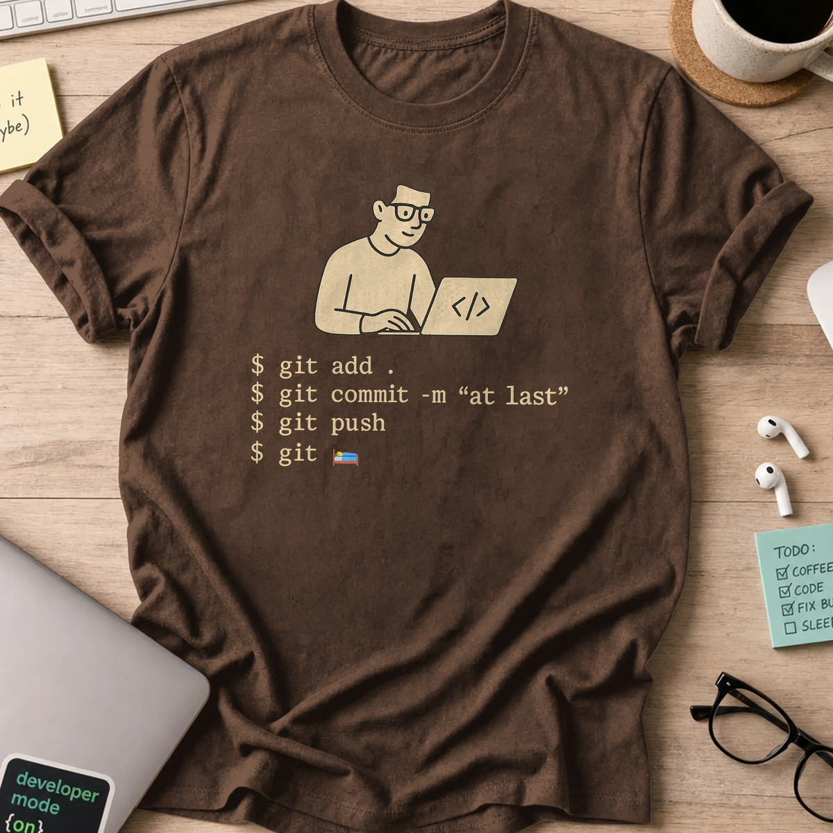 developer pushing late at night shirt - Dark Chocolate