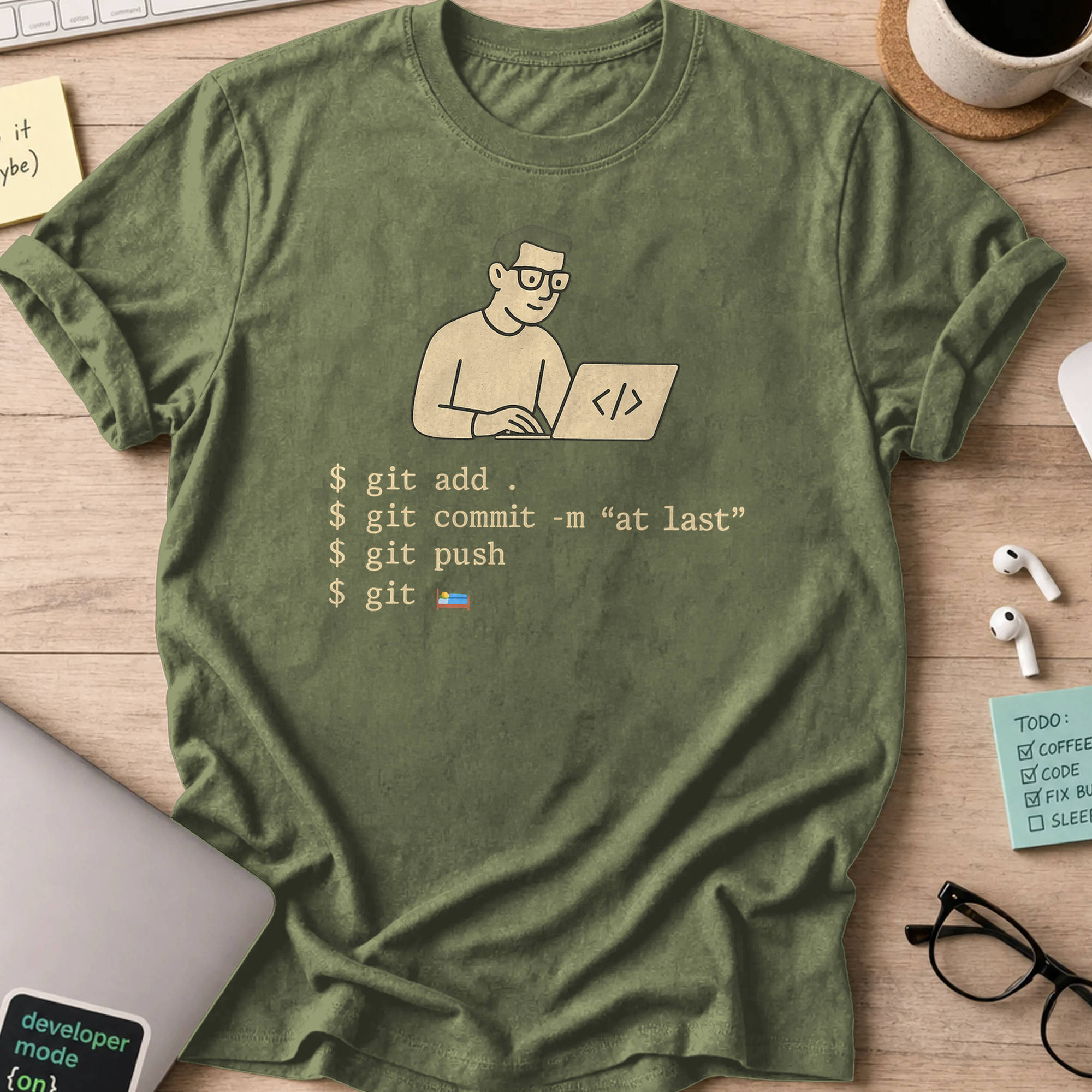 developer pushing late at night shirt - Military Green