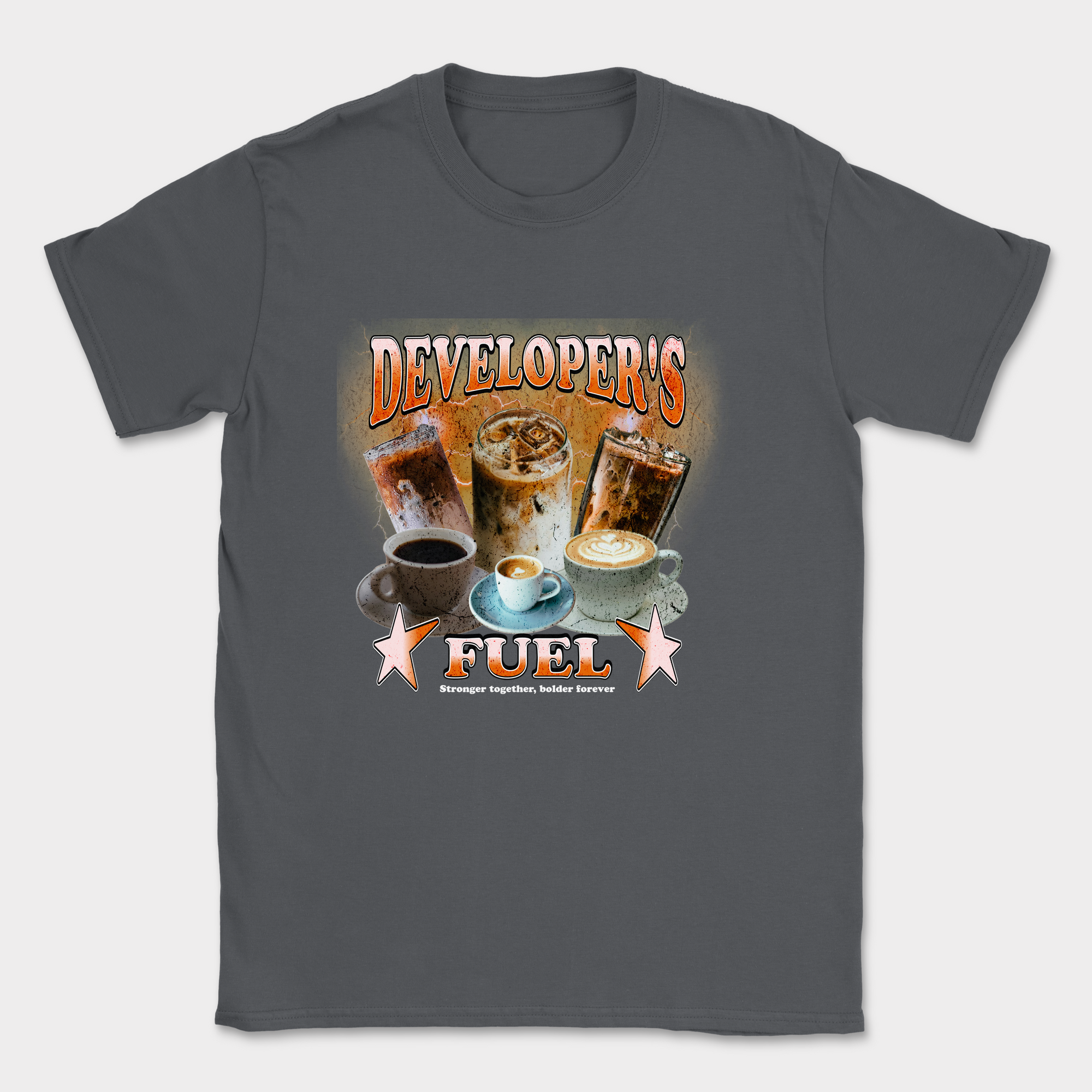 developers fuel coffee shirt — Dark Heather Grey