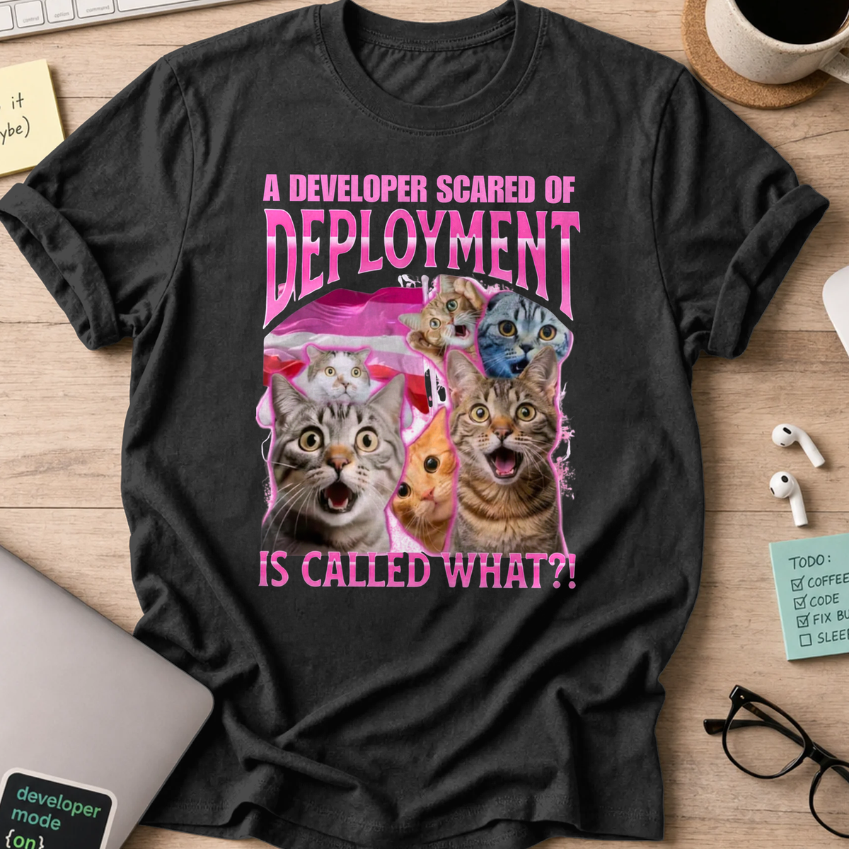 developer scared of deployment shirt - Black