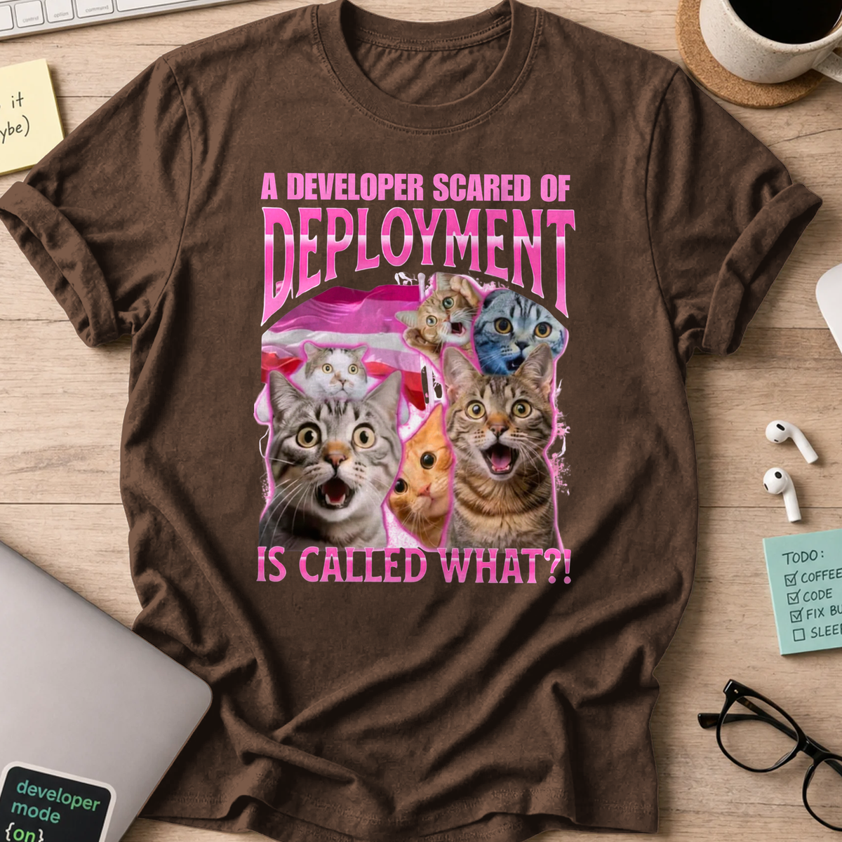 developer scared of deployment shirt - Dark Chocolate