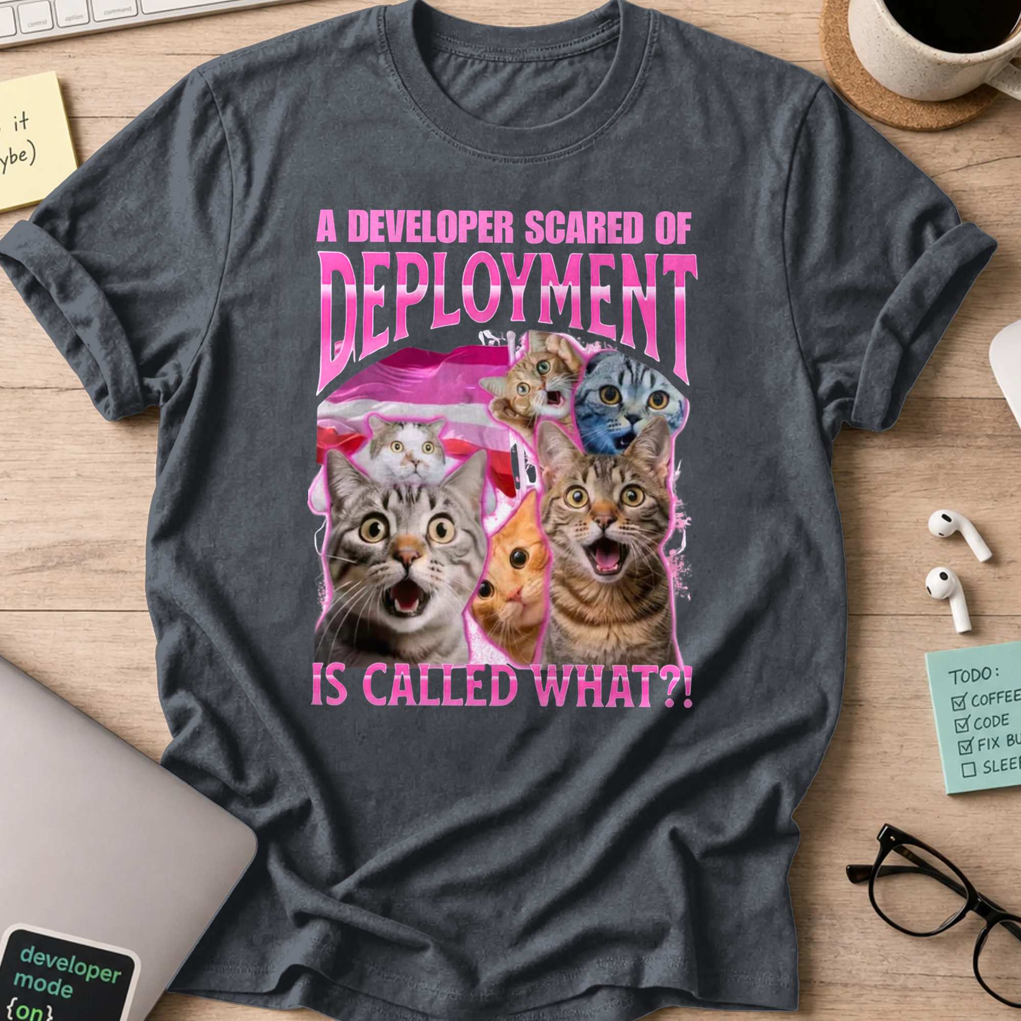 developer scared of deployment shirt - Dark Heather