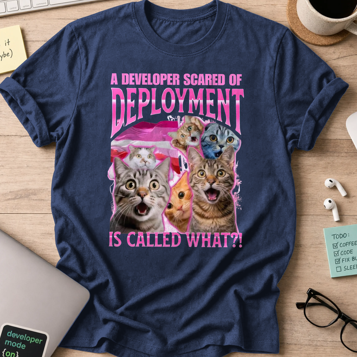 developer scared of deployment shirt - Navy