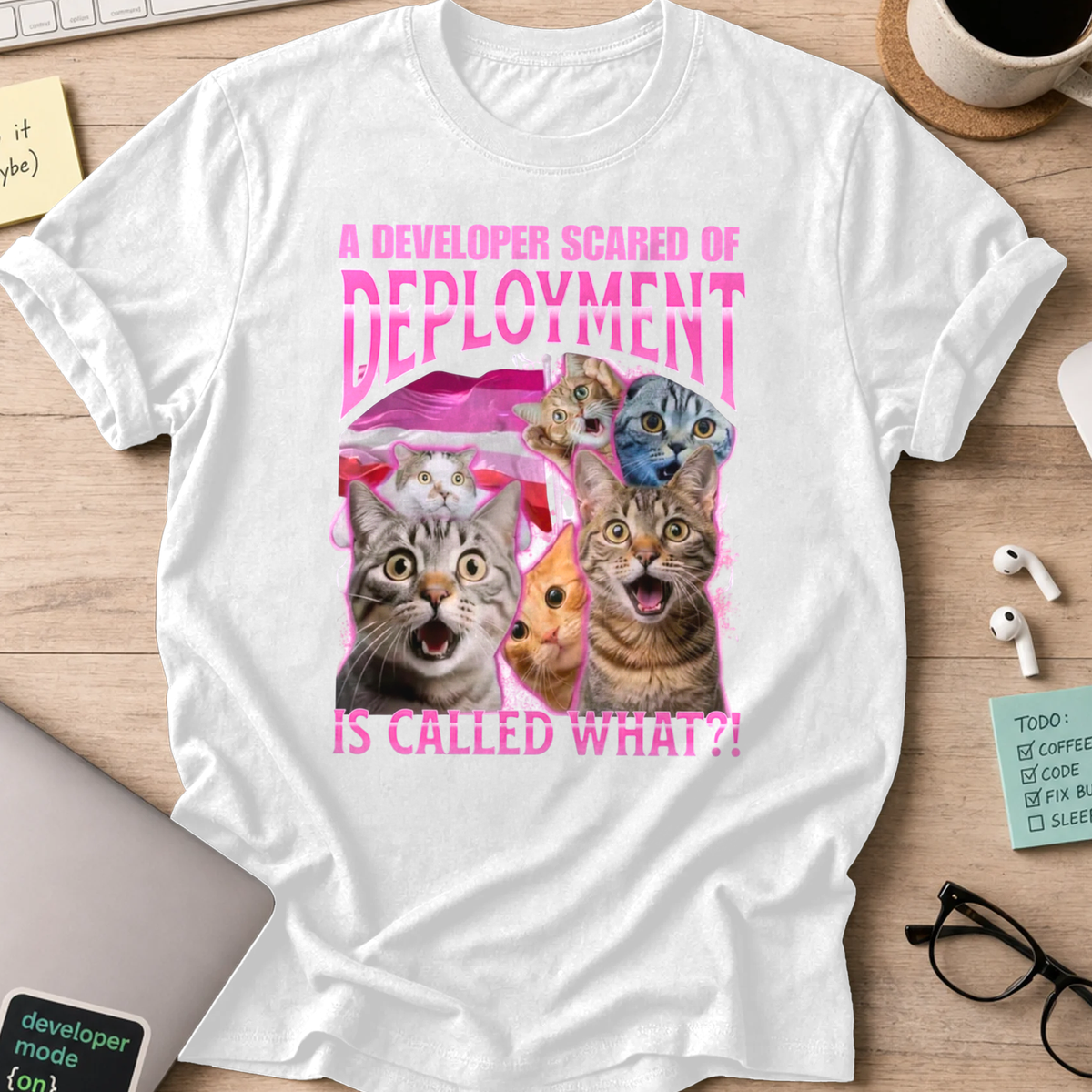 developer scared of deployment shirt - White