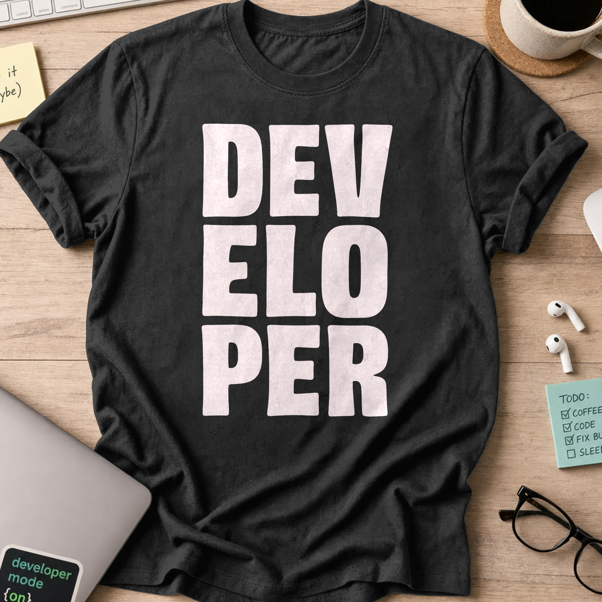 developer text shirt - Black