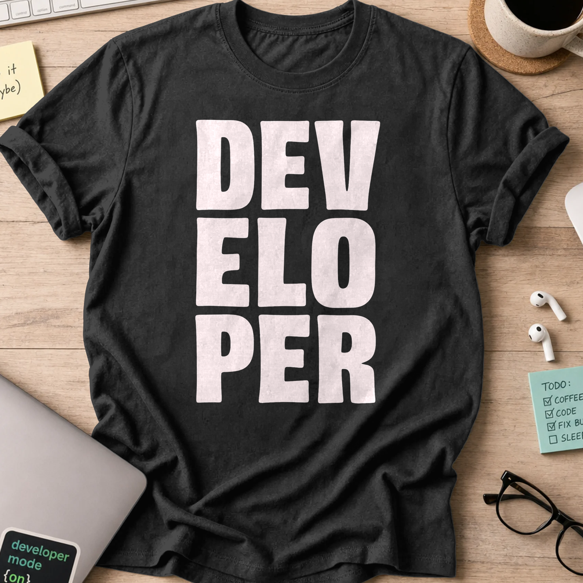 developer text shirt - Black