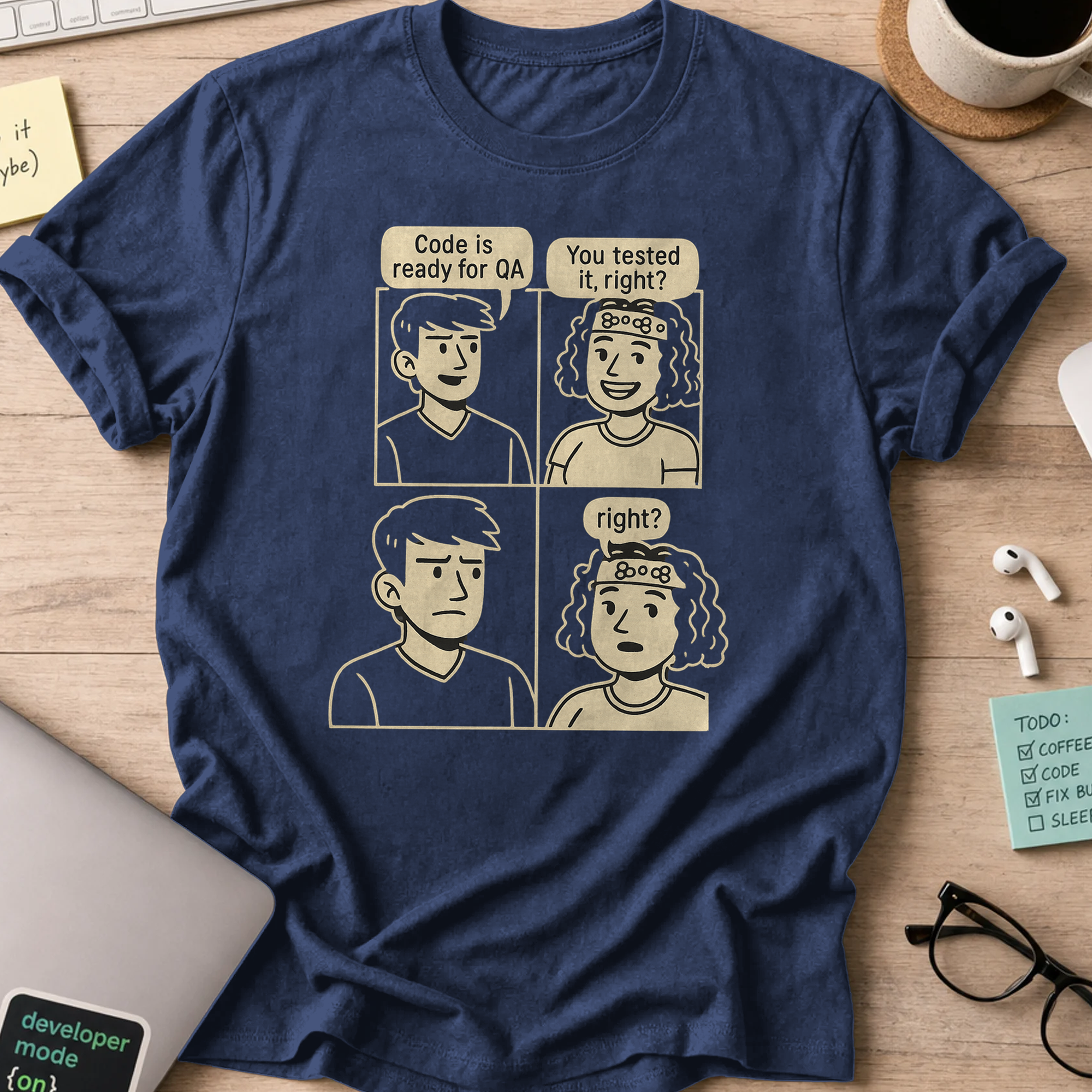developer vs tester shirt - Navy