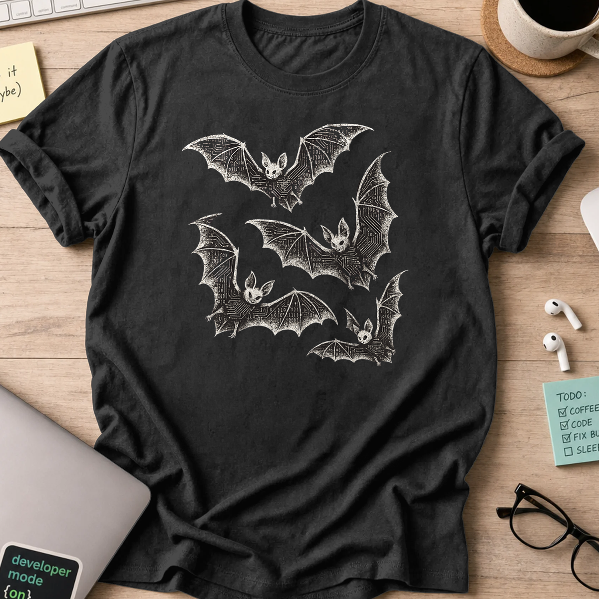 digital bats shirt - Black