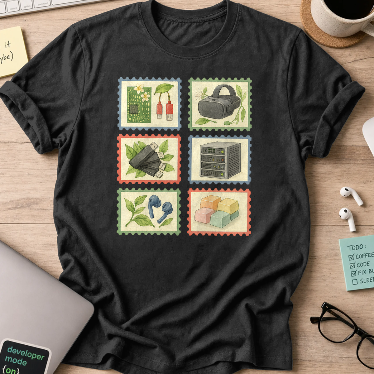 digital stamps shirt - Black