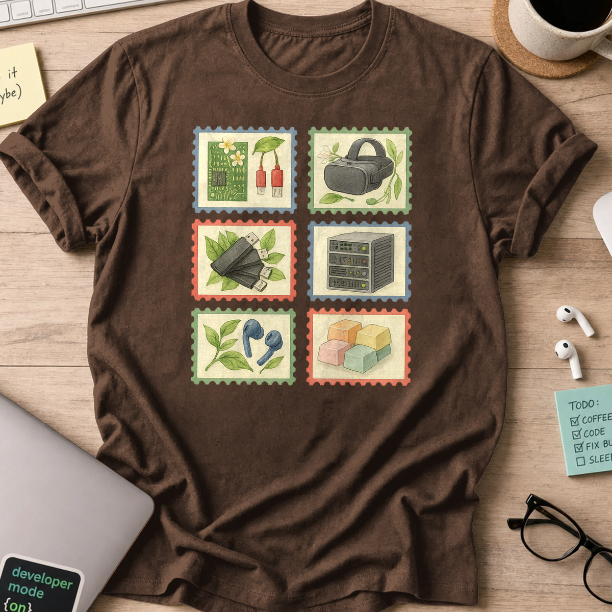 digital stamps shirt - Dark Chocolate