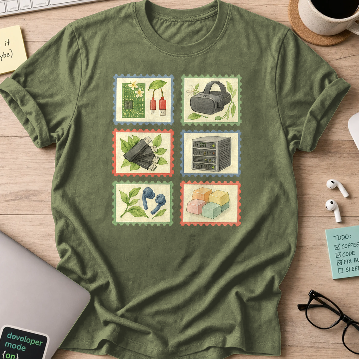 digital stamps shirt - Military Green