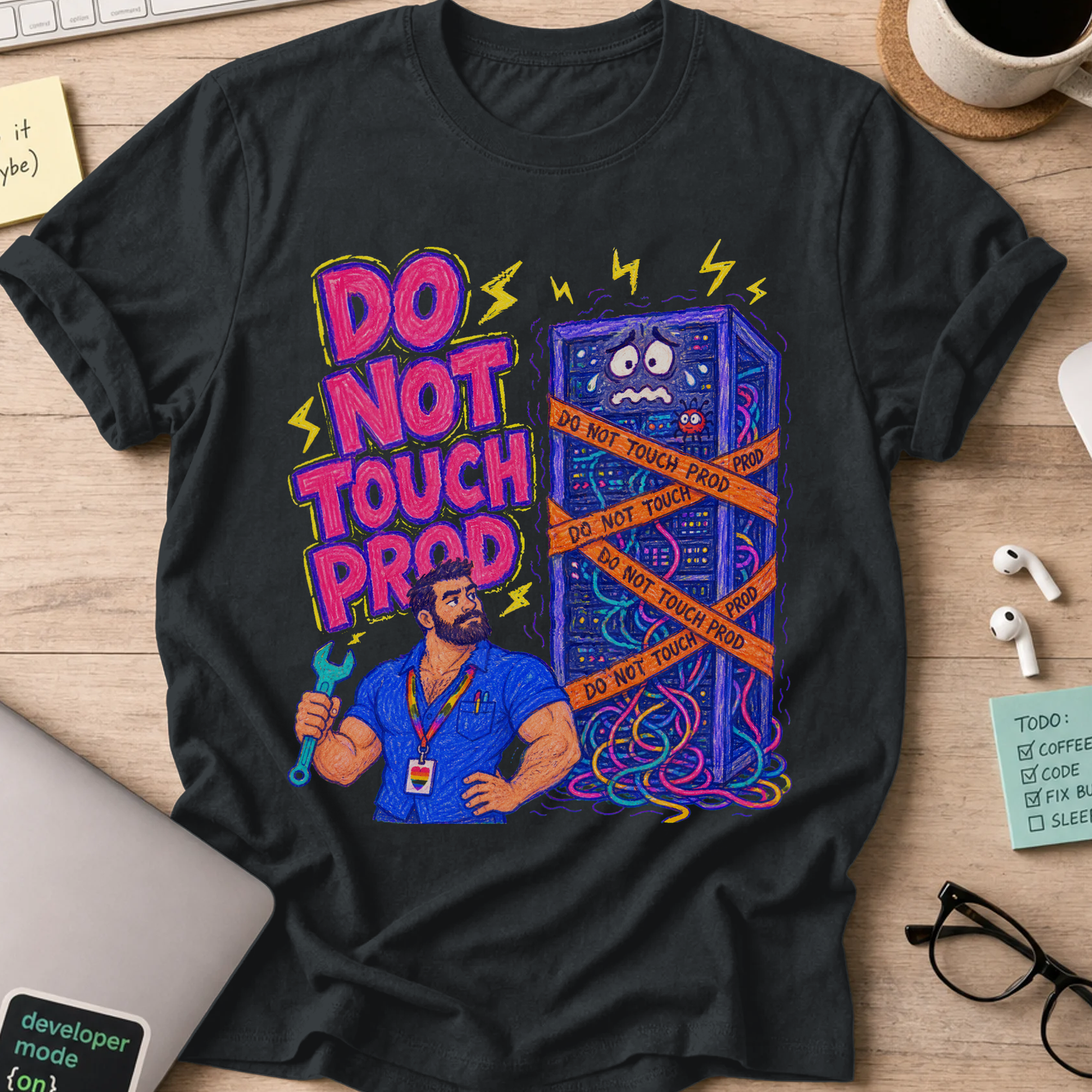 Do Not Touch Prod Shirt — Black storefront mockup