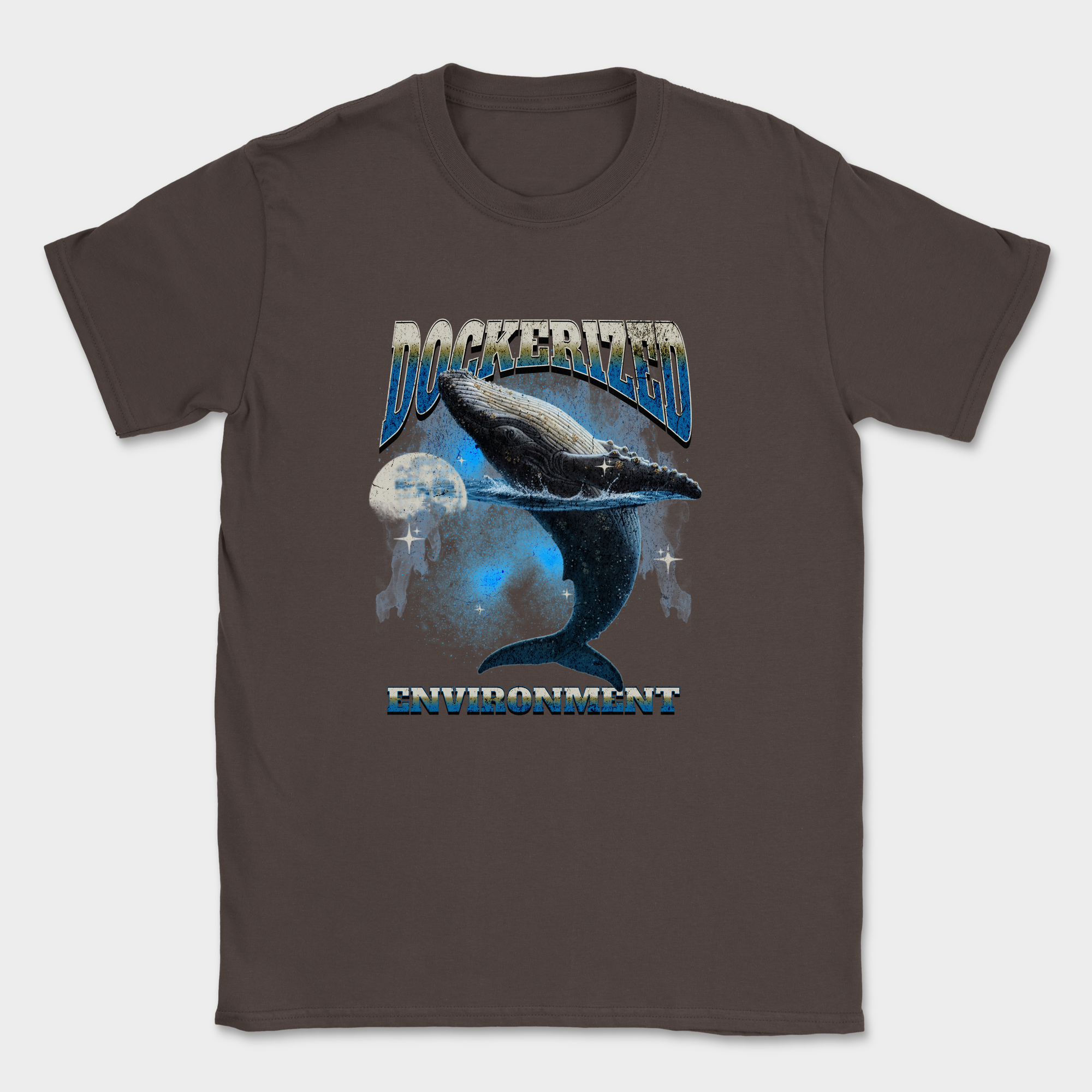 dockerized environment whale shirt — Dark Chocolate