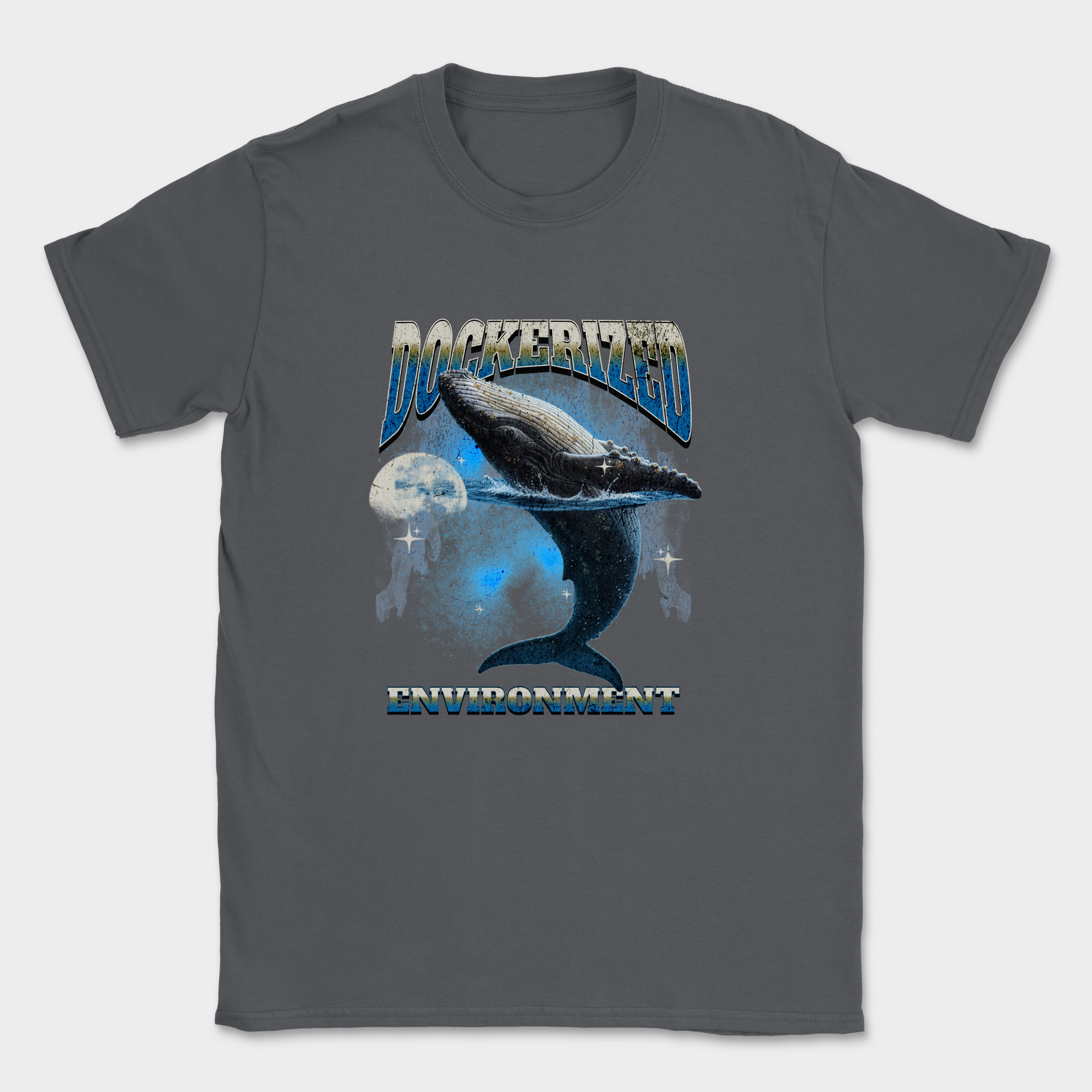 dockerized environment whale shirt — Dark Heather Grey