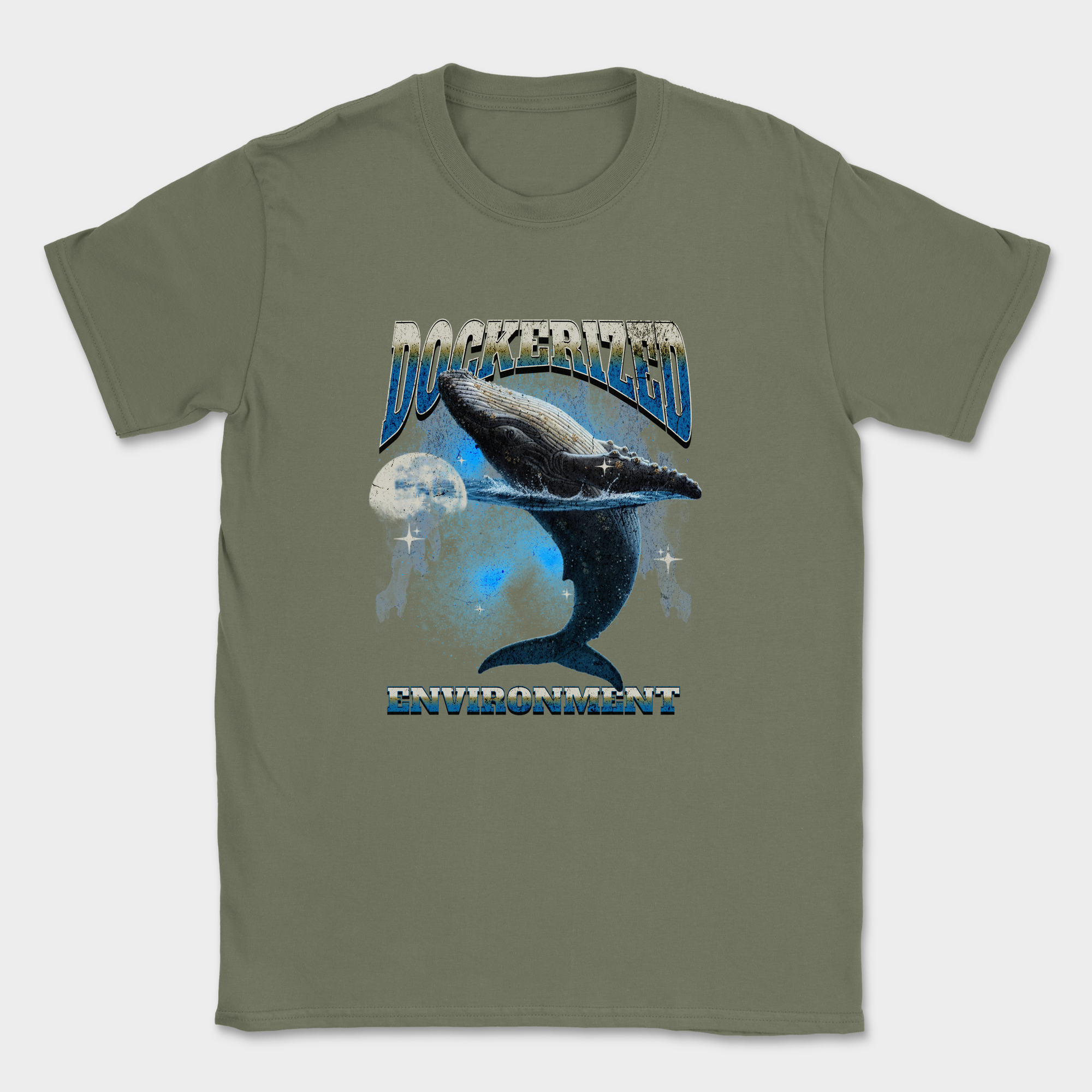dockerized environment whale shirt — Military Green