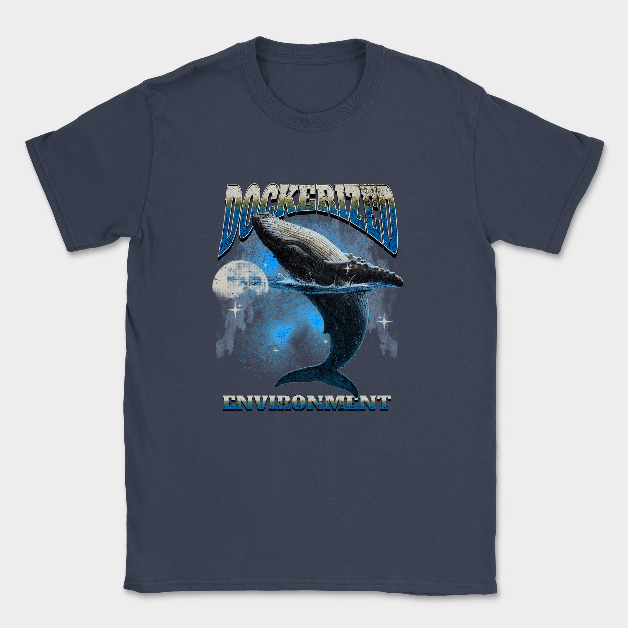 dockerized environment whale shirt — Navy