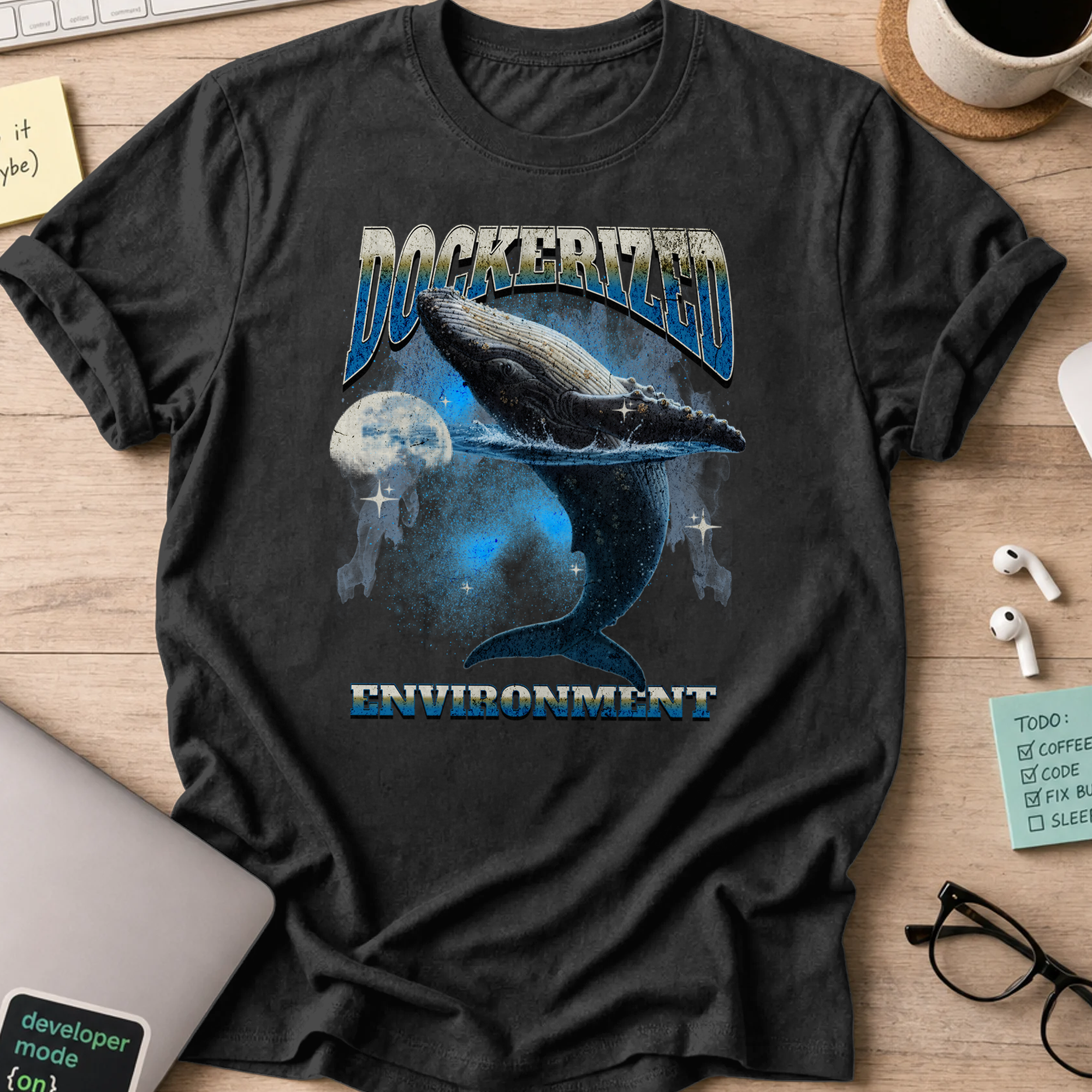 dockerized environment whale shirt - Black