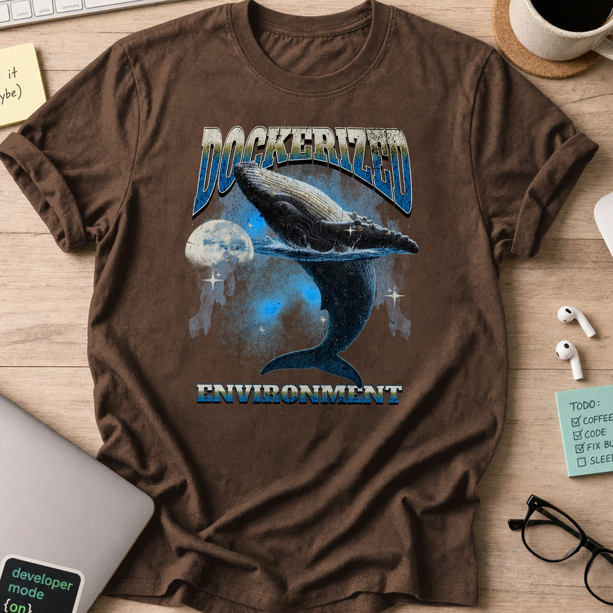 dockerized environment whale shirt - Dark Chocolate