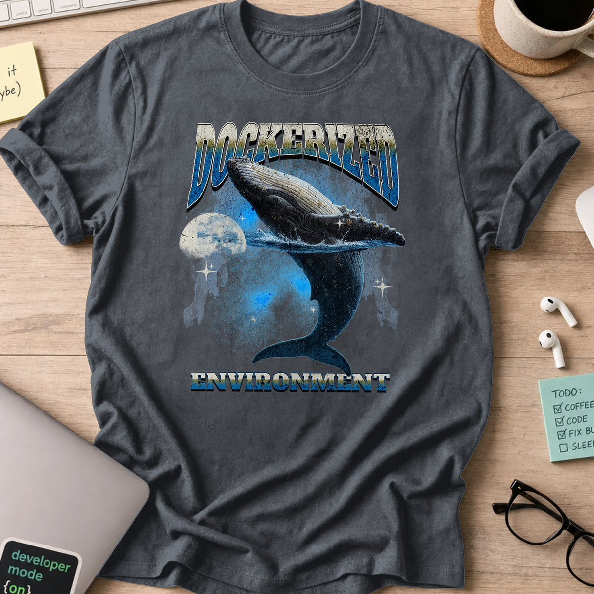 dockerized environment whale shirt - Dark Heather
