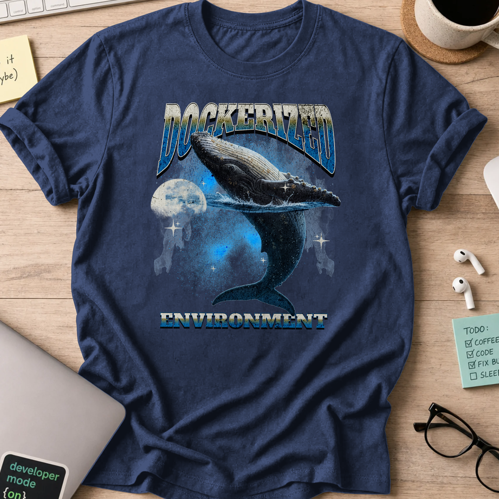 dockerized environment whale shirt - Navy