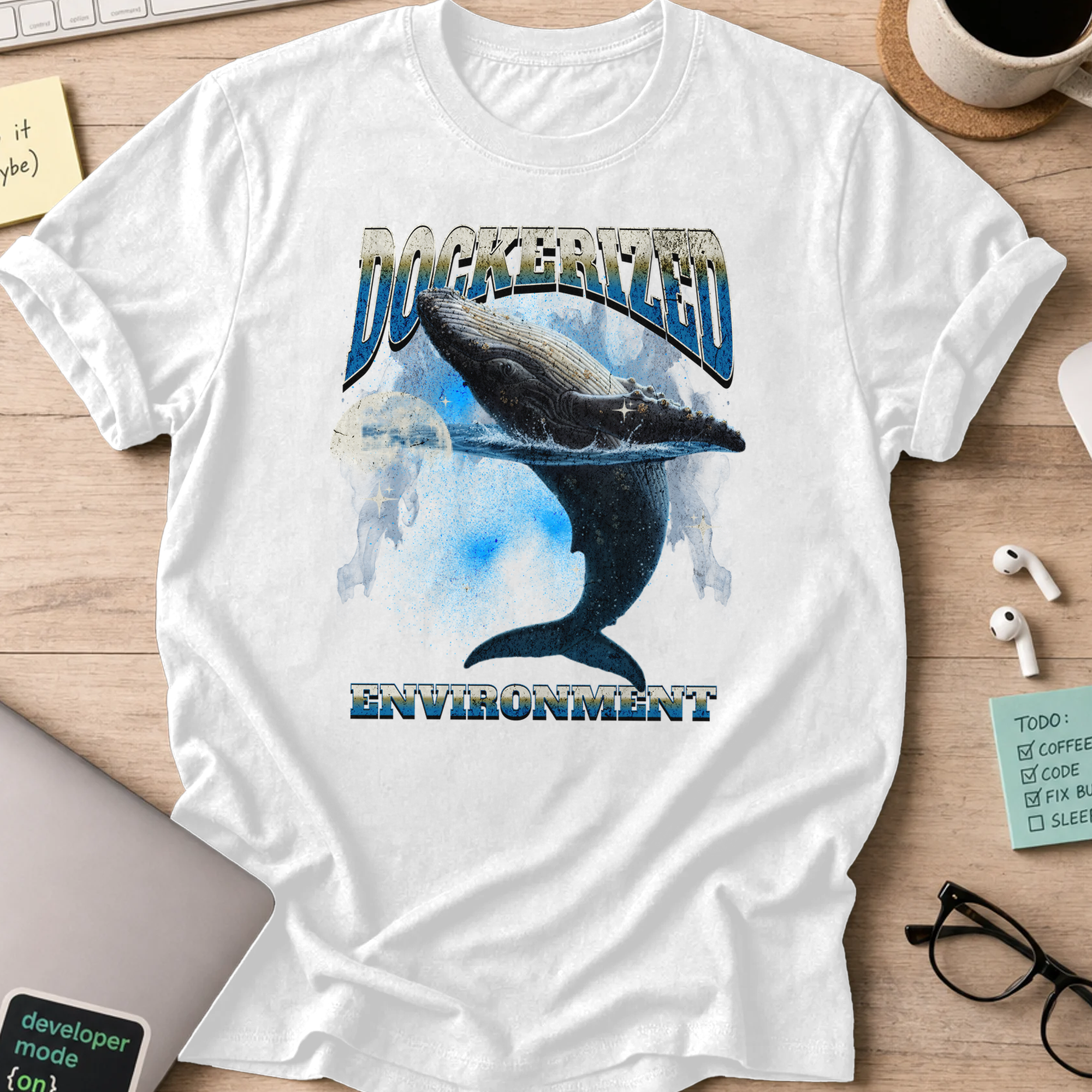 dockerized environment whale shirt - White