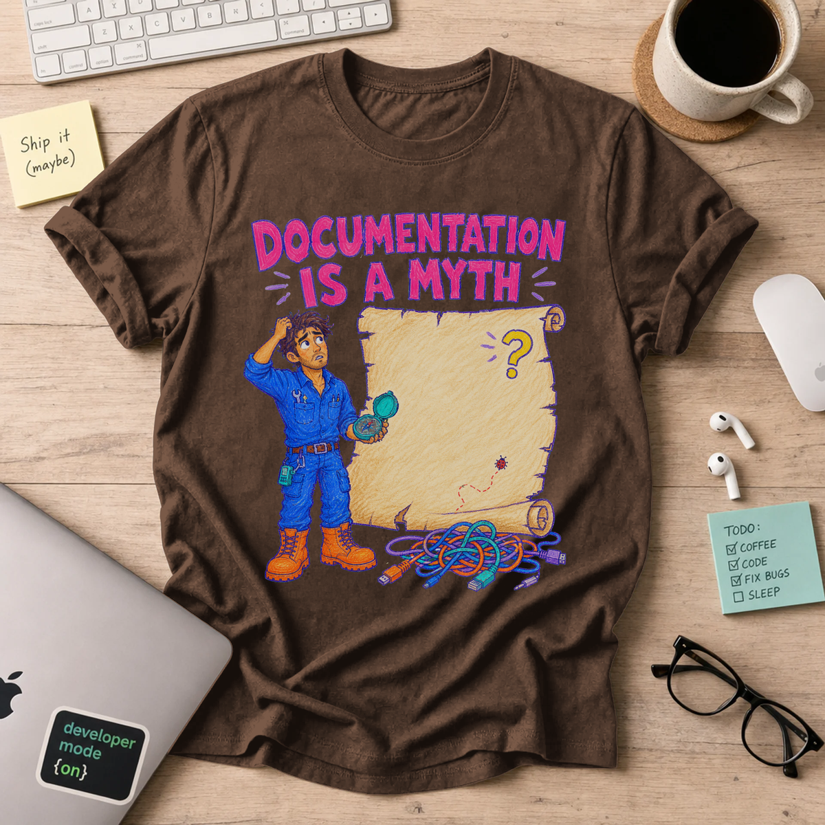 Documentation Is a Myth Shirt — Dark Chocolate