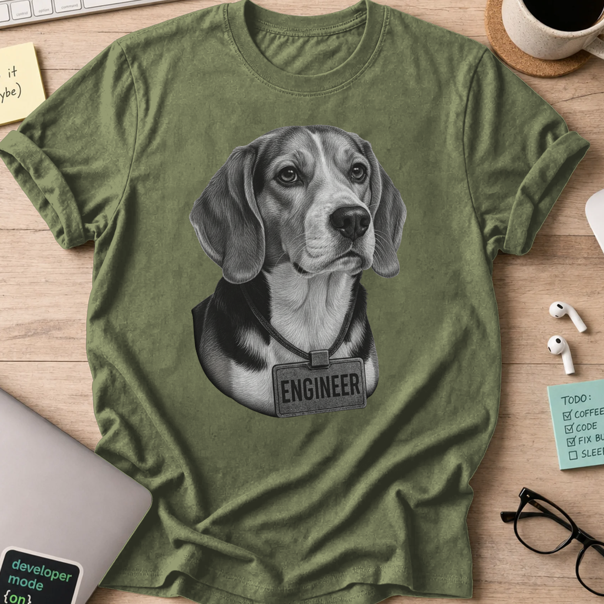 dog engineer shirt - Military Green