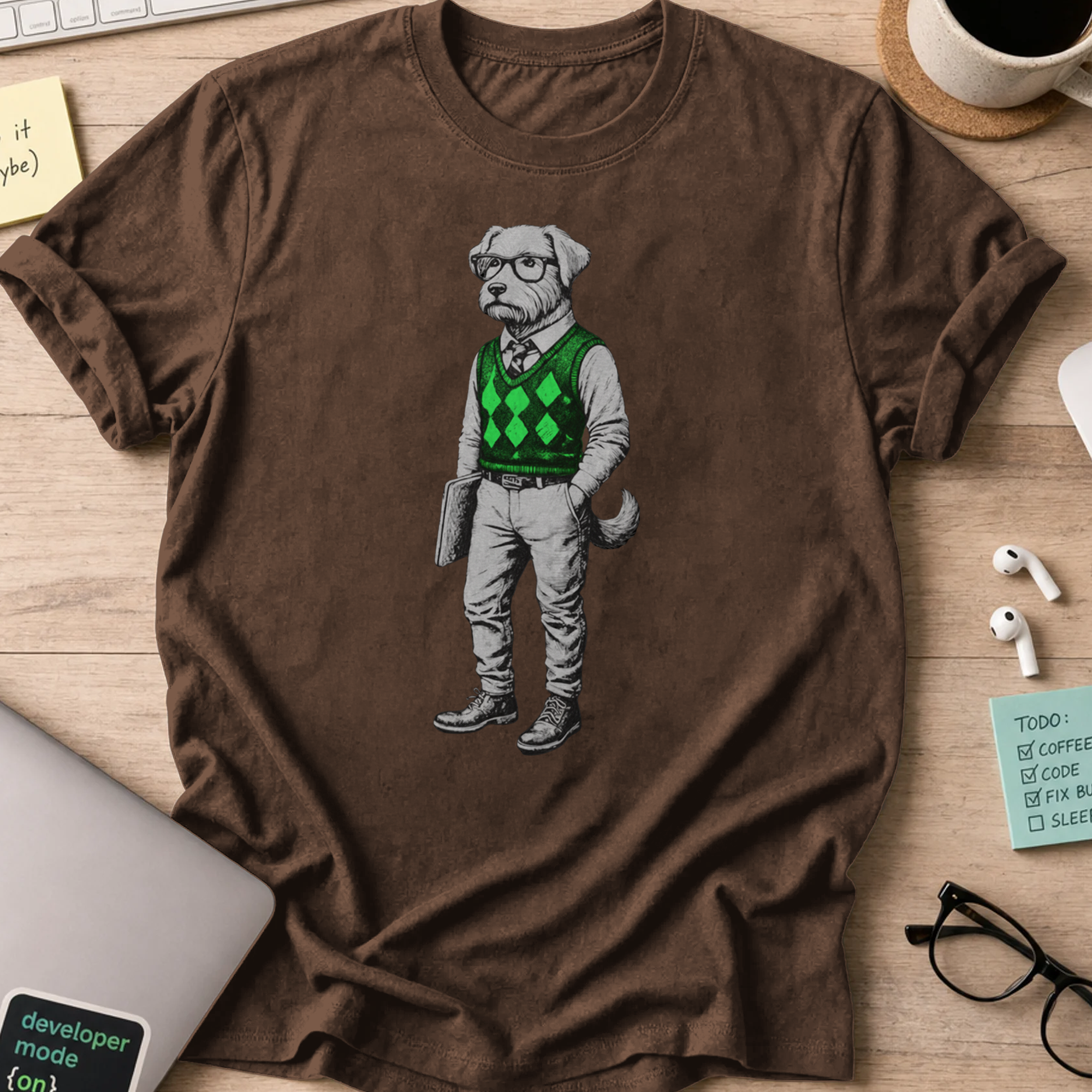 dog in sweater shirt - Dark Chocolate