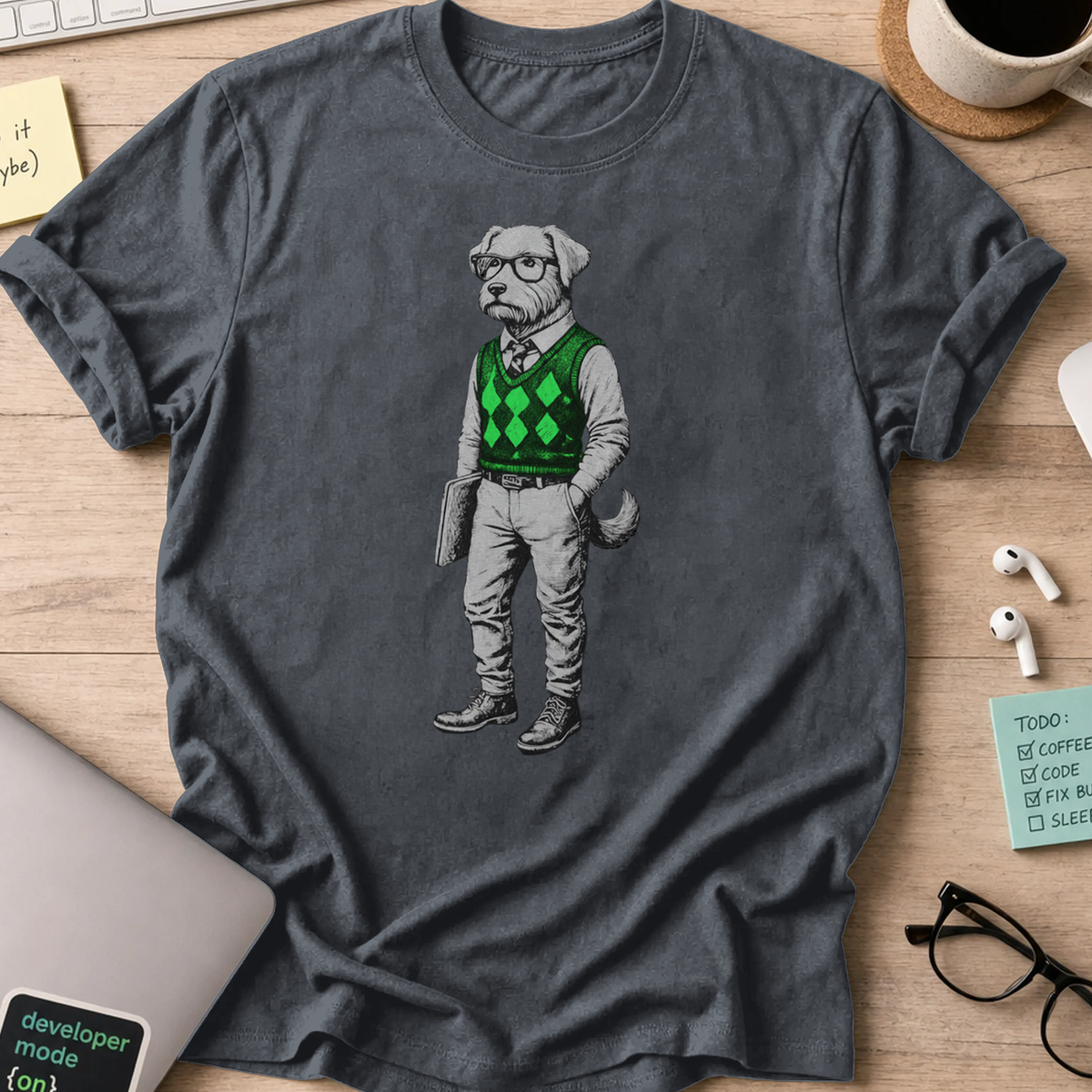 dog in sweater shirt - Dark Heather