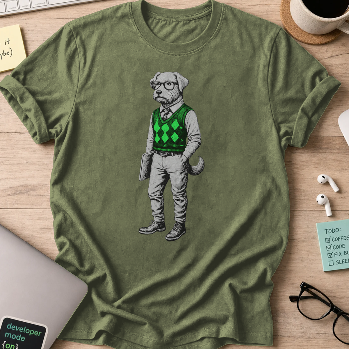 dog in sweater shirt - Military Green