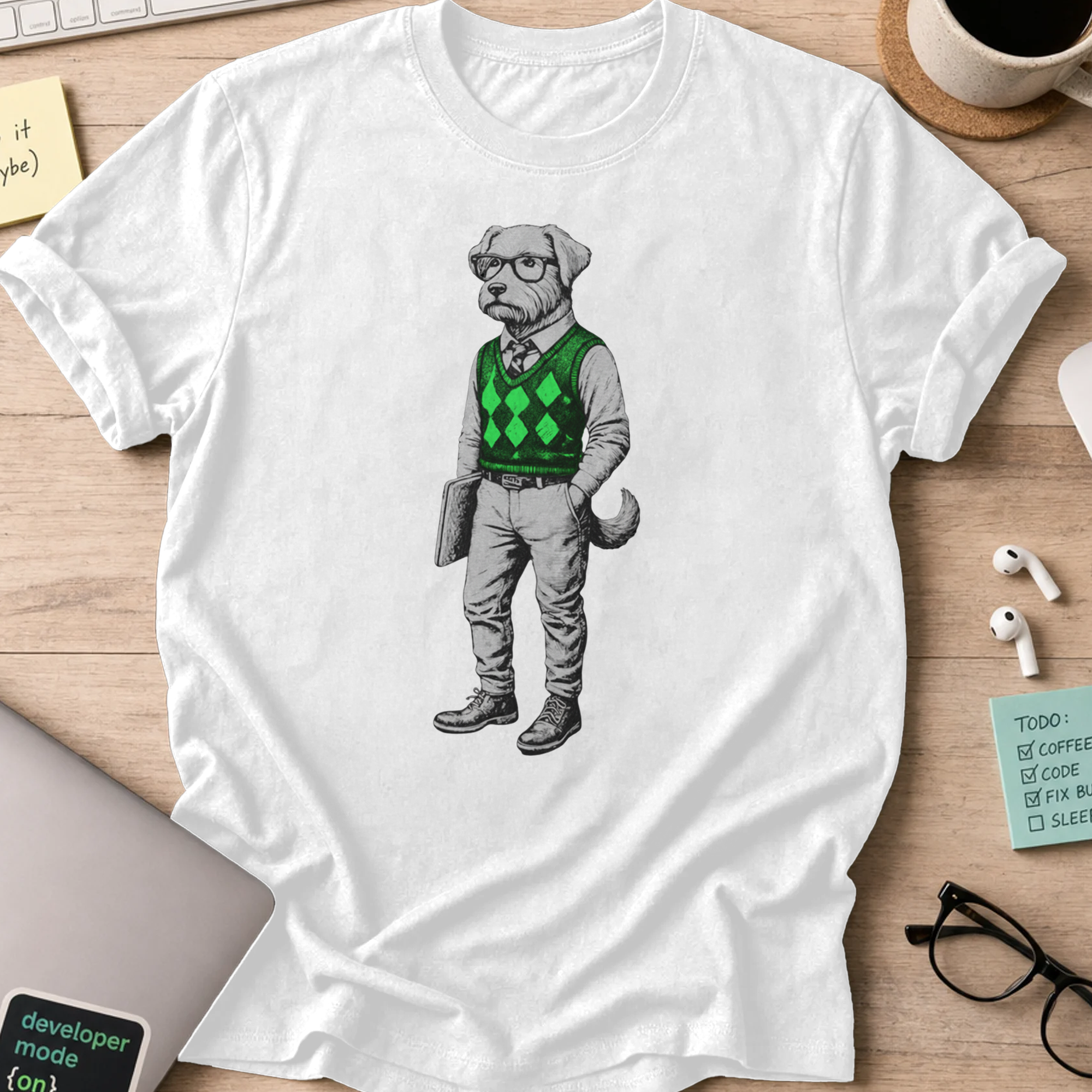 dog in sweater shirt - White