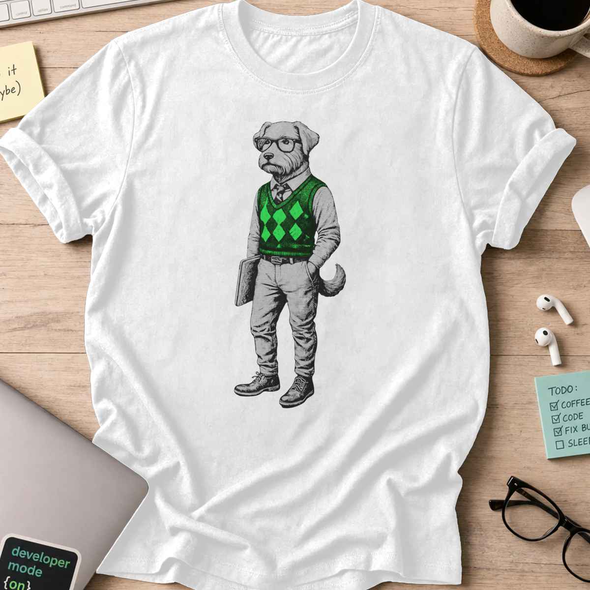 dog in sweater shirt - White