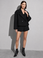 Winter British Suit Collar Solid Color Wool Small Coat in Black - adjusting view