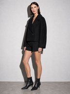 Winter British Suit Collar Solid Color Wool Small Coat in Black - main view