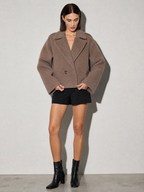 Winter British Suit Collar Solid Color Wool Small Coat in Brown - adjusting view