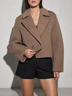 Winter British Suit Collar Solid Color Wool Small Coat in Brown - bust to thigh view