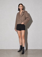 Winter British Suit Collar Solid Color Wool Small Coat in Brown - main view