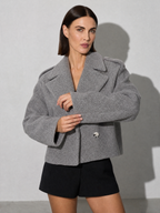 Winter British Suit Collar Solid Color Wool Small Coat in Gray - adjusting view