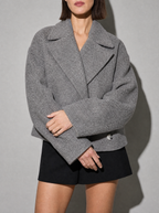Winter British Suit Collar Solid Color Wool Small Coat in Gray - bust to thigh view