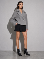 Winter British Suit Collar Solid Color Wool Small Coat in Gray - main view