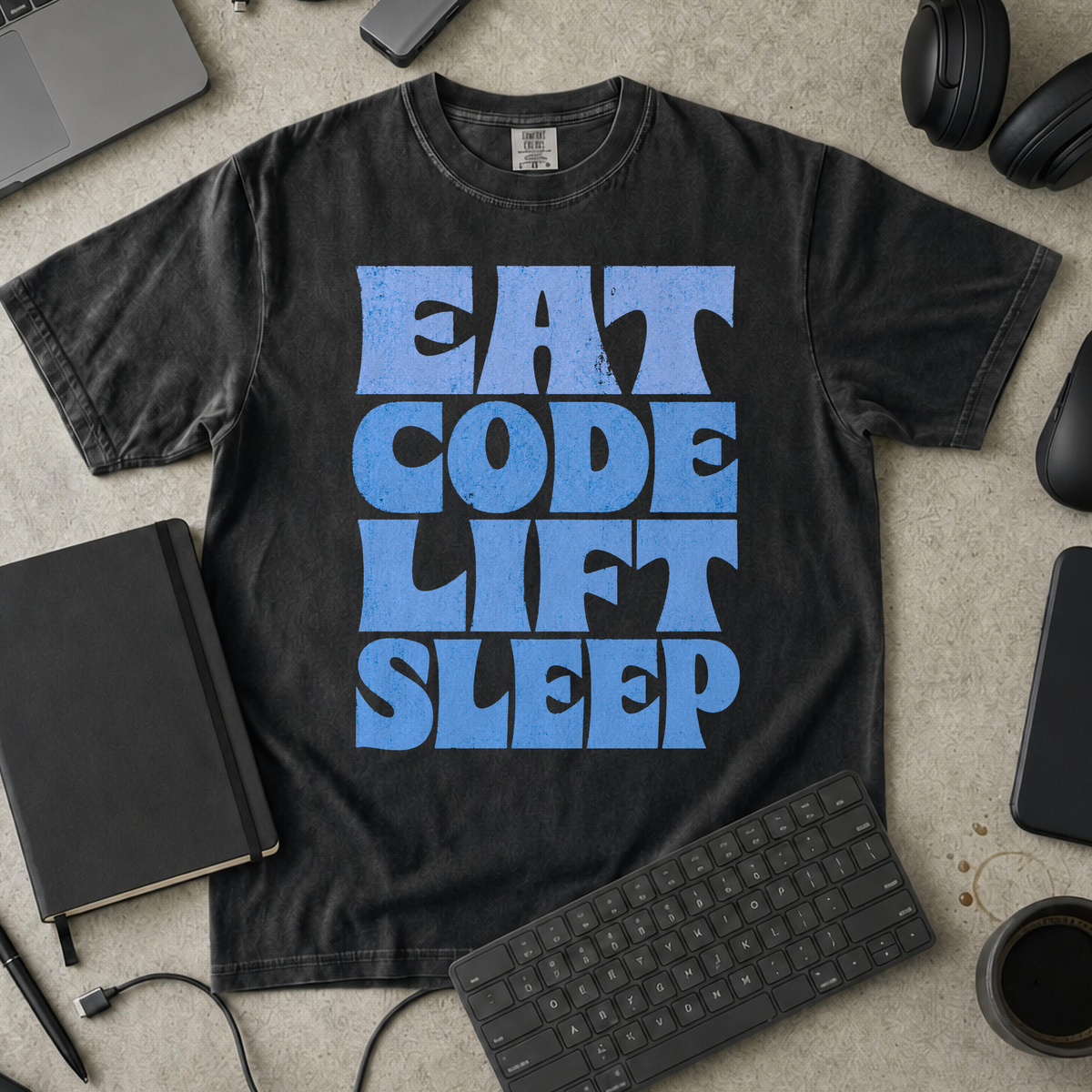 Eat Code Lift Sleep Bold Premium Shirt — black Premium Shirt mock-up