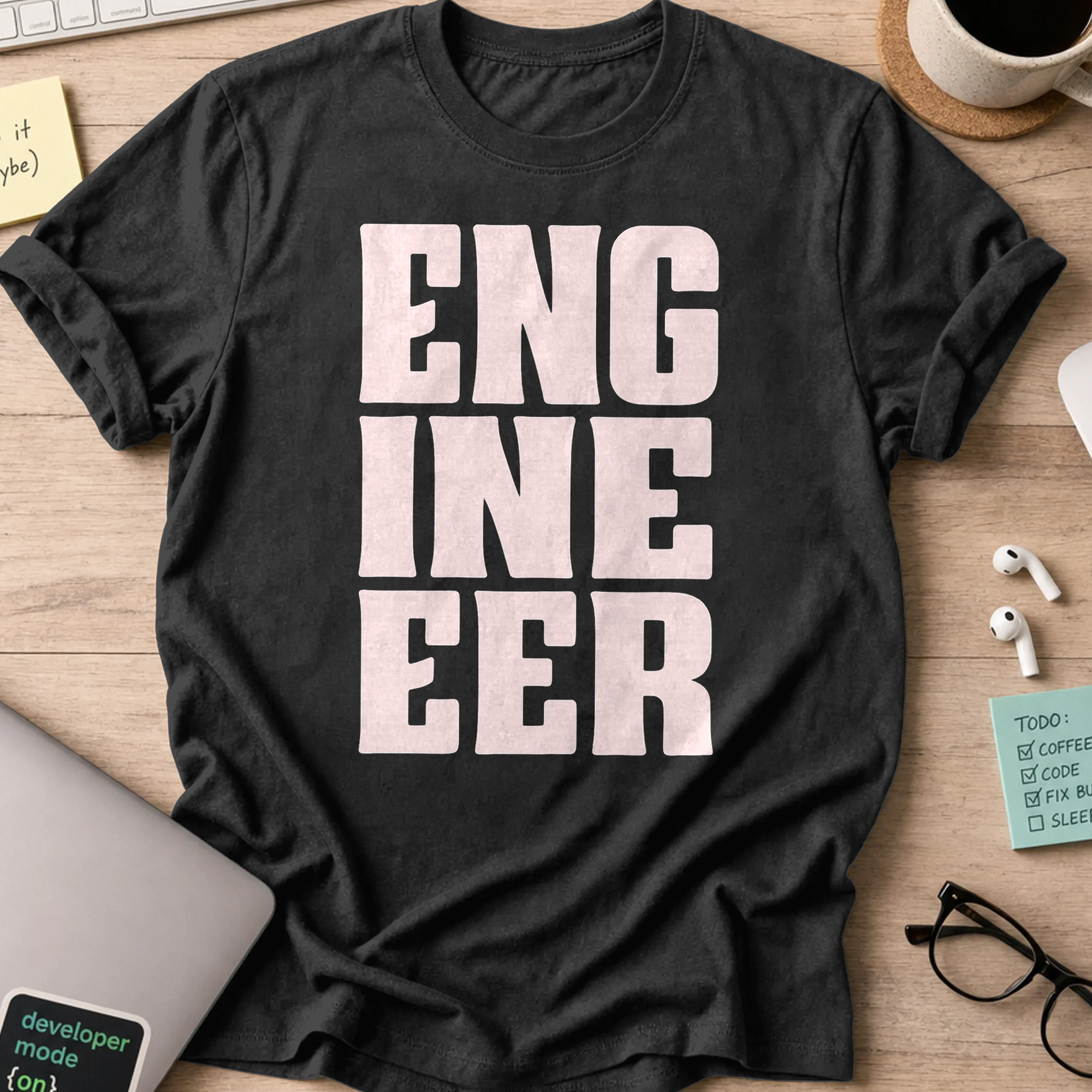 engineer text shirt - Black