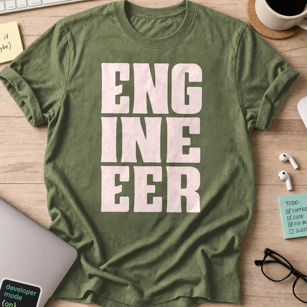 engineer text shirt - Military Green