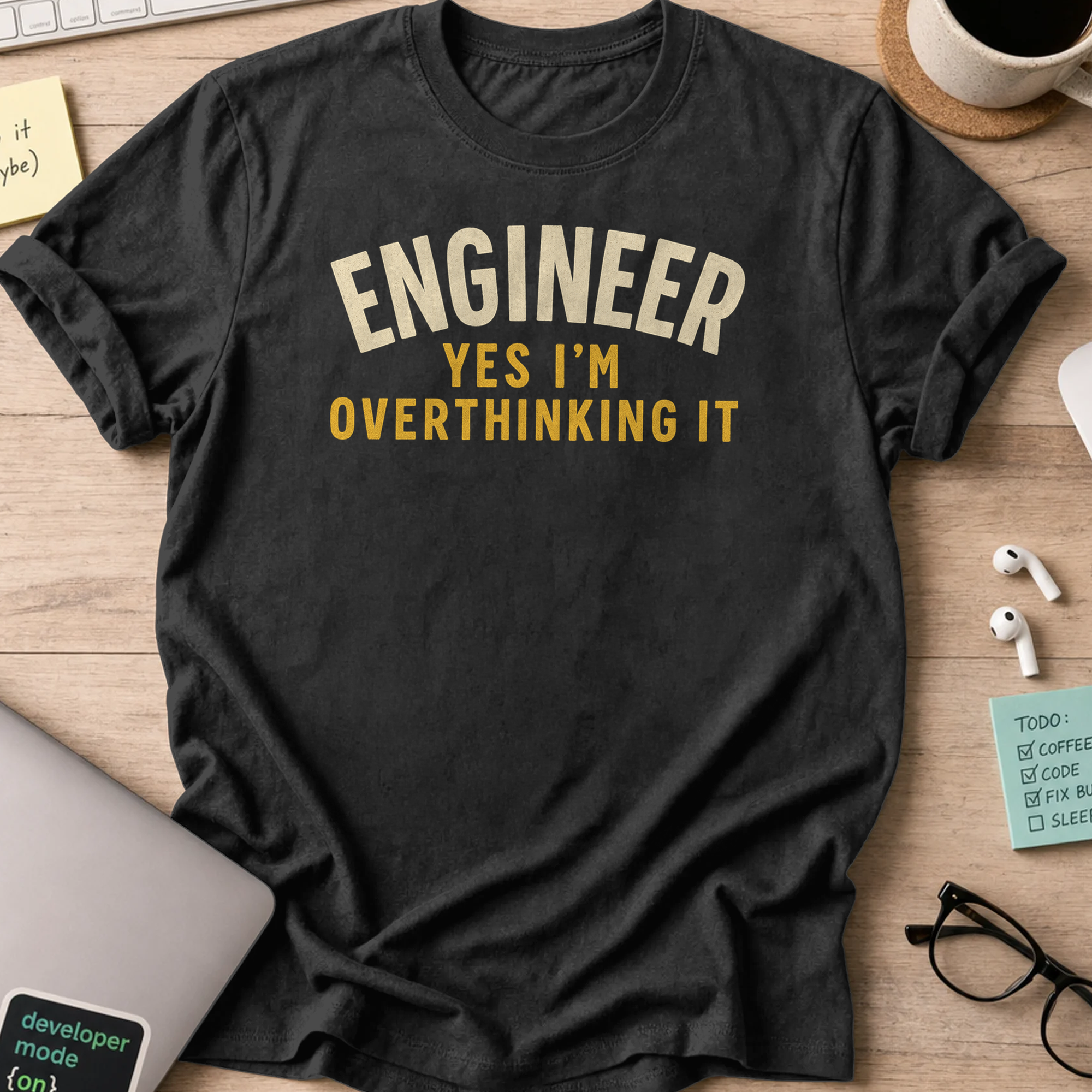 engineer yes im overthinking it shirt - Black