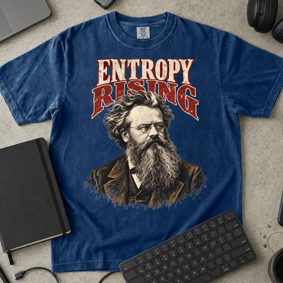 Entropy Rising Shirt — True Navy Comfort Colors 1717 flat lay